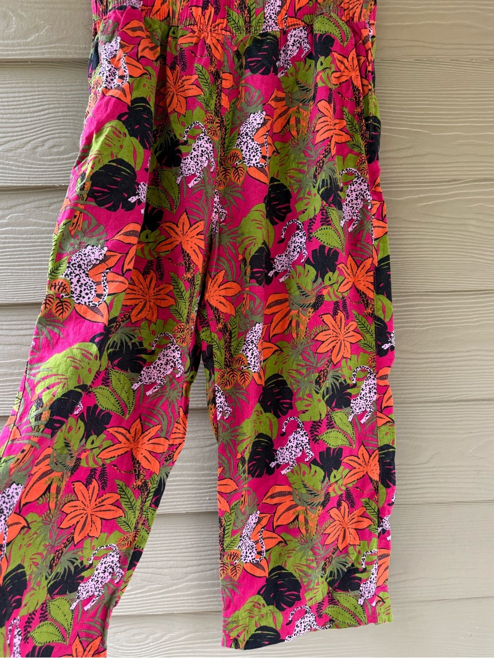 C & C California Women's Linen Tropical Print Wide Leg Jaguar Summer Pants Sz 1X